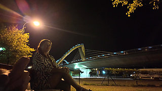 An exhibitionist came to a whore at the spot. She doesn't know what to do with him.