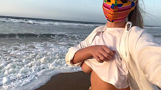 Blonde Amateur with Big Tits Is Walking Without a Bra