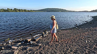 Pussy masturbation near the river