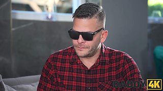 Daddy4k. slutty redhead is becoming a porn sir for a sightless stranger and cheating on her boyfriend