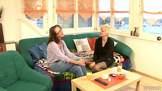 Granny Rides Chopper On Sofa - Blondie