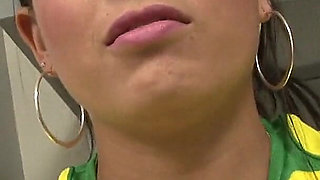 Babe in Brazil Uniform Strips and Plays Solo in the Kitchen