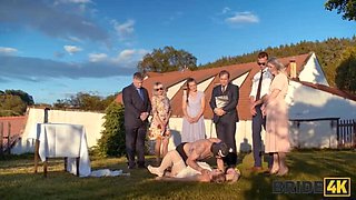 Kinky Bride Fucks Groom in Hound Mask - Outdoor Wedding Sex with Natural Tits