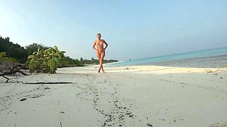 Blonde Solo Female's Nudist Walk on the Beach