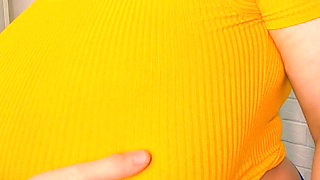 Sultry Big-titted Woman Gets Her Belly Button Fucked and Belly Splattered with Cum