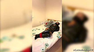 Latina in Leather Boots and Full Leather Outfit Tied Tight and Wrap Gagged (smaller Size)