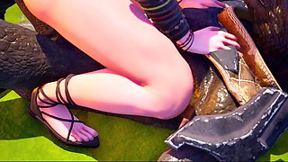 Wild Sin's werewolf knotted and double penetrating elf nymph with lizardman, ending in monster cock anal creampie