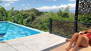 Latin COUGAR bangs the outdoor pool technician when her spouse is away, bi-racial romp with a Colombian black stud!