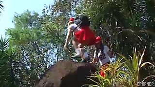 Masked beauty's raw backside passion captivates in a wild intimate display