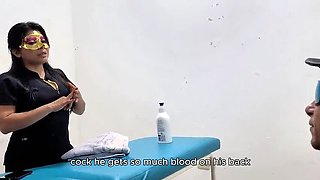 Goky gets a happy ending anal massage from a hot Latina masseuse