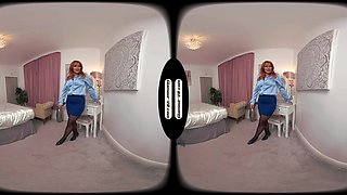 Siobhan Graves Pale & Royal Blue Secretary With Black Stockings Tease Treat - 8k Vr