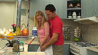 Sexy blonde teen getting fucked in the kitchen