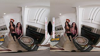 Thanksgiving threesome with two MILF girlfriends: Jessica Ryan and Reagan Foxx get down and dirty with their neighbor's big cock