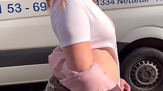 Public Walk in School Uniform and Flashing
