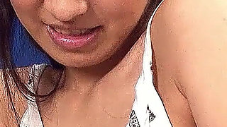 Asian Teen Masturbates Hairy Pussy and gives Blowjob to Step Dad