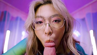 Asian bimbo Mila Koi sucks and rides fat pecker in POV