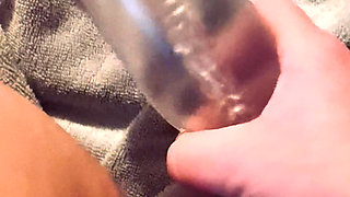 Playing with a fleshlight and pocket pussy toy Tribbing them on my big horny clit it felt amazing