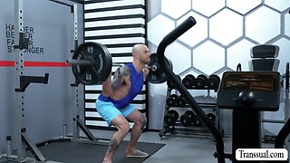 Insatiable hefty globes TRANSSEXUAL assfucking smashed in the gym