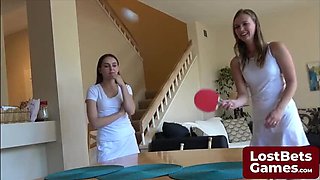 Stripping Table Tennis Bet with Aften Opal & Stella Sedona - Double Blowjob Threesome Challenge