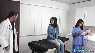 Threesome fuck in an exam room with pale brunette Nova Vixen and nurse Lily Lane