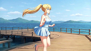 londe Bombshell's Waterfront Wank: Breast Bounce and Dripping Clit Rub