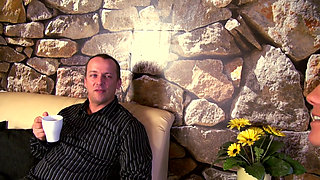 Horny redhead chick gets a warm load on her natural tits