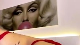 Busty curly brunette with big boobs fucks on couch