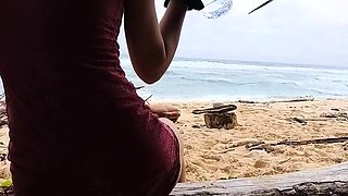Public Beach Butt Plug Insertion by a Solo Female