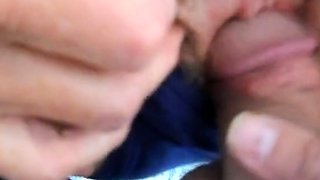 Hairy pussy girl gets fucked and filled with cum