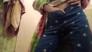 Skinny student chick masturbates in a public shower in a dorm