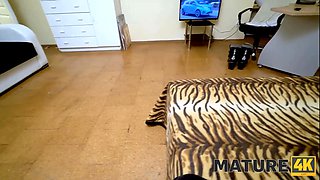 Mature4k. female over fifty in stocking takes salary in form of cock