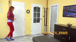 Desperate to pee red haired sex toys her cunny