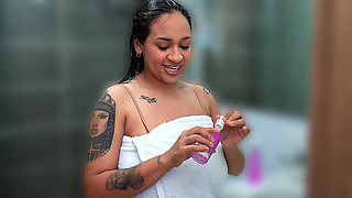 Brunette Big Tits Touches in the Bathroom After Gym