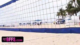 Beach volleyball babes in an awesome group fuck