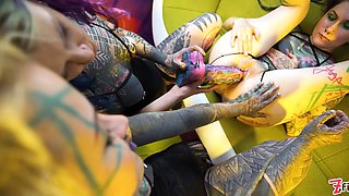 Two Babes Get Their Holes Stretched Wide Gaped with Big Toys and a Helping Hand