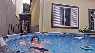 Your naked slut neighbor showing off in the pool for you