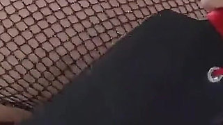 Spanking Leads to a Cumshot on Her Fishnets Ass
