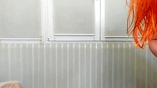 Sexy amateur redhead teen double dildo action