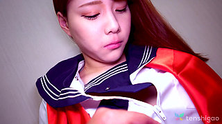 Shy Girl Yuri Is so Cute Putting on Her Old College Uniform for Us