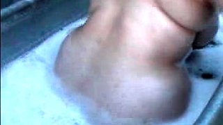 Hot brunette big boobs toying pink pussy