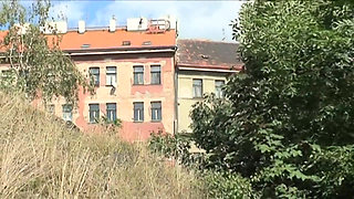 Young and sexy brunette in black stockings gets fucked in common places