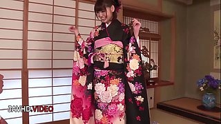 Wild Asian Beauty in Kimono Gets Fucked Wildly On The Floor