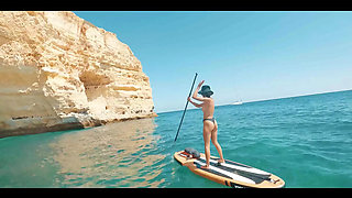 DaringKiara Fucks Stand-Up Paddle Board in Ocean - Big Tits MILF Solo Beach Comedy