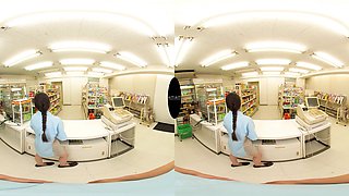 The Convenience Store Clerk is a Slut - Asian Teen Riding Dick at Work