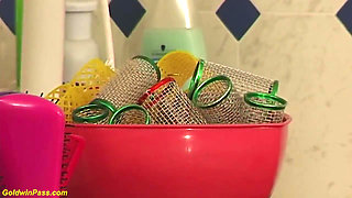 Teen shaved and deep anal fucked by hairdresser