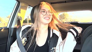 Solo Allicia moans while fingering her pussy in the back of a car