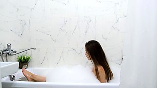 Pink pussy busty babe solo toy vibration during masturbation