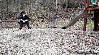 Brunette Amateur Nailed Outdoors In Public