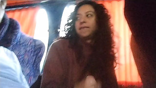 hot public handjob with sexy student on the bus