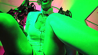 Dominatrix Eva Latex Solo Facesitting Femdom Panties Big Ass MILF BDSM Fetish Hot Heels Gonzo White Pvc Dress